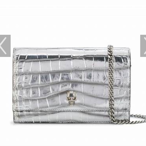 Alexander McQueen Silver Croc Wallet on a Chain - Picture 1 of 9